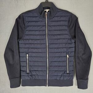Reiss Flintoff Hybrid Jacket Mens Small Navy Puffer Full Zip Pockets *READ